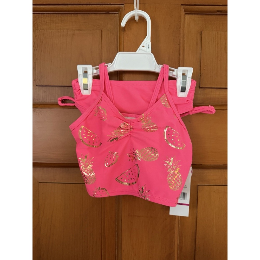 Toddler Girls Limited Too Pink Tankini Swimsuit Size 2T Metallic Fruit NWT